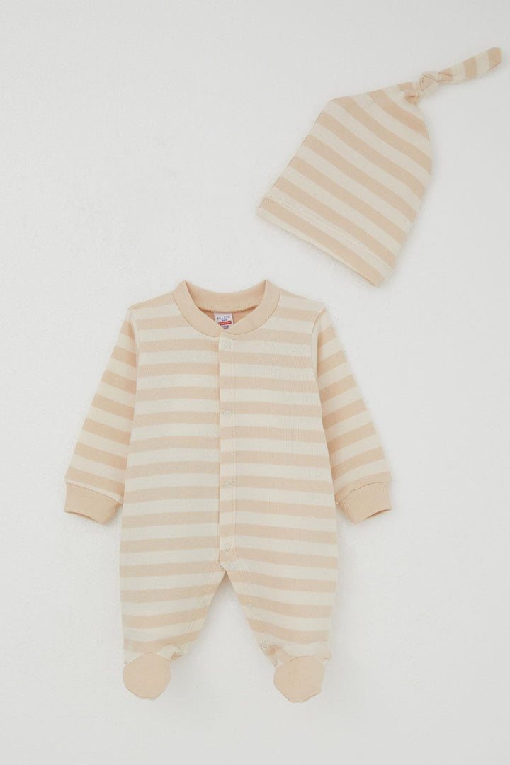 BRE Breeze Baby Boy Striped Romper with Socks 0-6 Months, Cream - Scandicci
