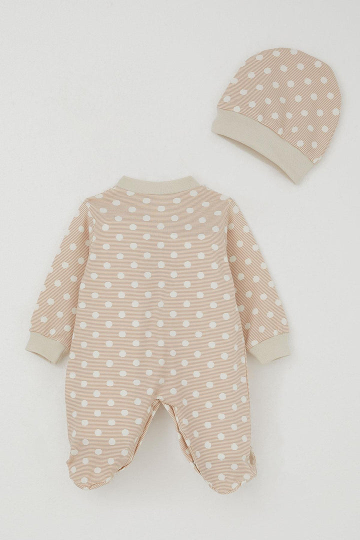 BRE Breeze Baby Boy Footed Romper Striped Polka Dot Patterned 0-6 Months, Beige - Ferrara