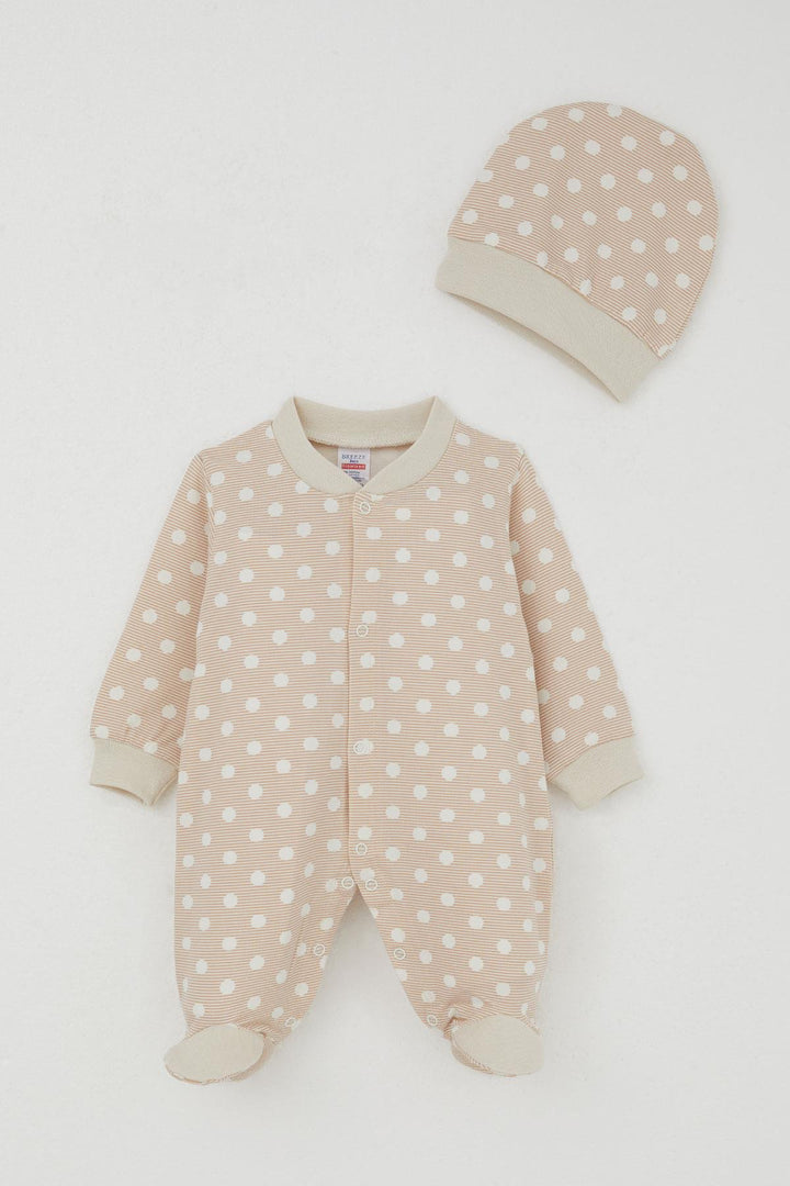 BRE Breeze Baby Boy Footed Romper Striped Polka Dot Patterned 0-6 Months, Beige - Ferrara