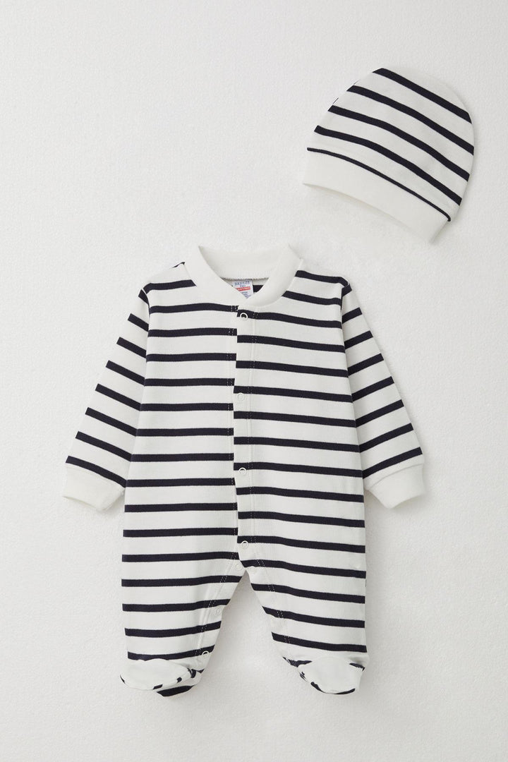 BRE Breeze Baby Boy Striped Romper with Socks 0-6 Months, White - Wiener Neustadt