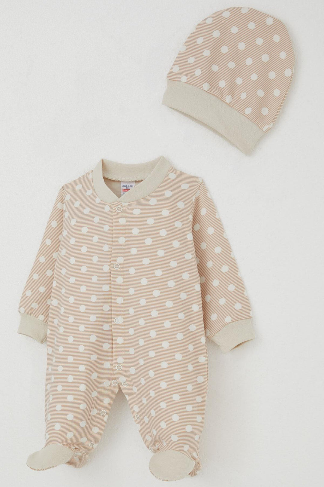 BRE Breeze Baby Boy Footed Romper Striped Polka Dot Patterned 0-6 Months, Beige - Ferrara