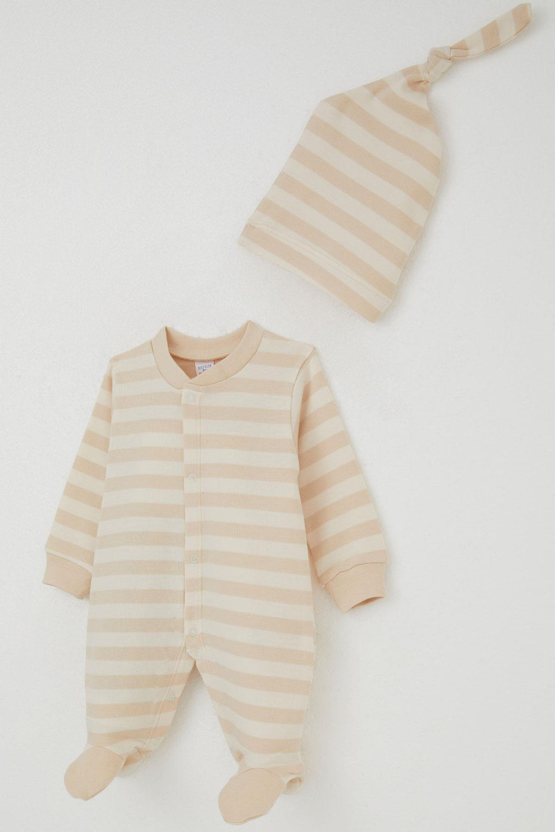 BRE Breeze Baby Boy Striped Romper with Socks 0-6 Months, Cream - Scandicci