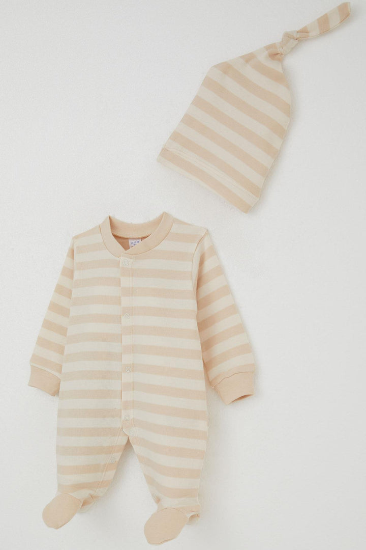 BRE Breeze Baby Boy Striped Romper with Socks 0-6 Months, Cream - Scandicci