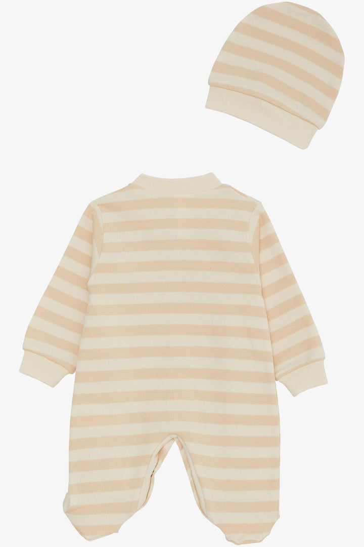BRE Breeze Baby Boy Striped Jumpsuit with Socks Bear Logo 0-6 Months, Cream - Smyrna