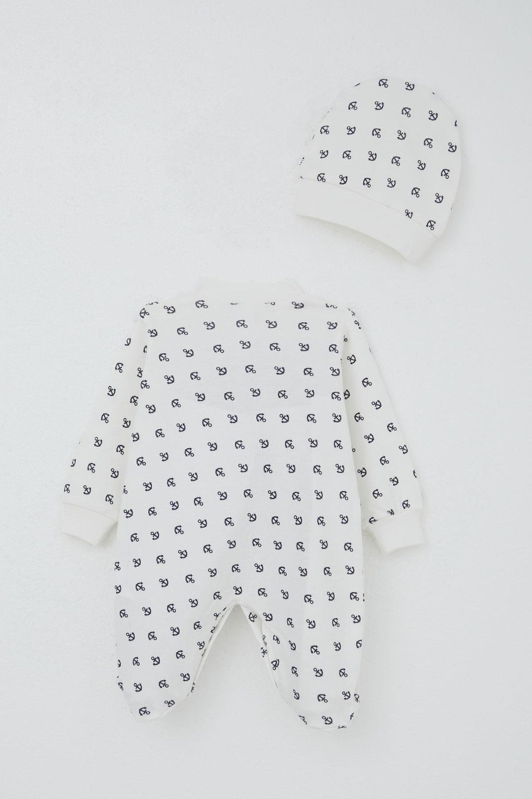BRE Breeze Baby Boy Footed Romper with Anchor Pattern Sea Themed 0-6 Months, Ecru - Pioltello