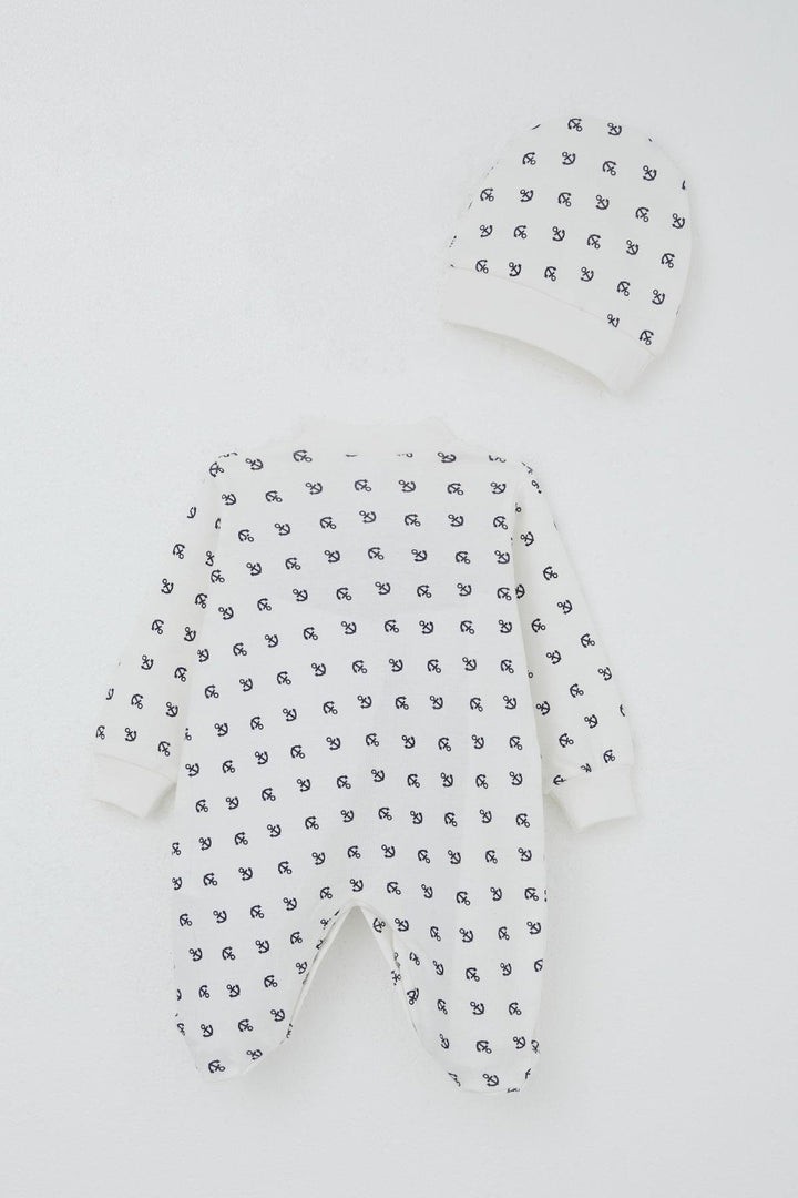 BRE Breeze Baby Boy Footed Romper with Anchor Pattern Sea Themed 0-6 Months, Ecru - Pioltello
