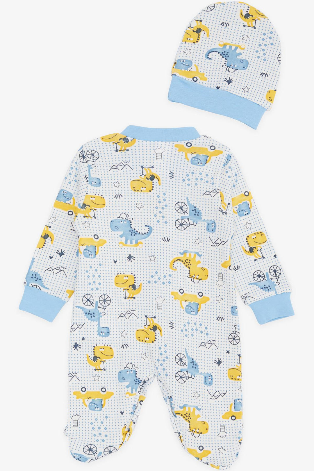 BRE Breeze Baby Boy Footed Romper Fun Dinosaur Patterned 0-3 Months-6 Months, White - Utica