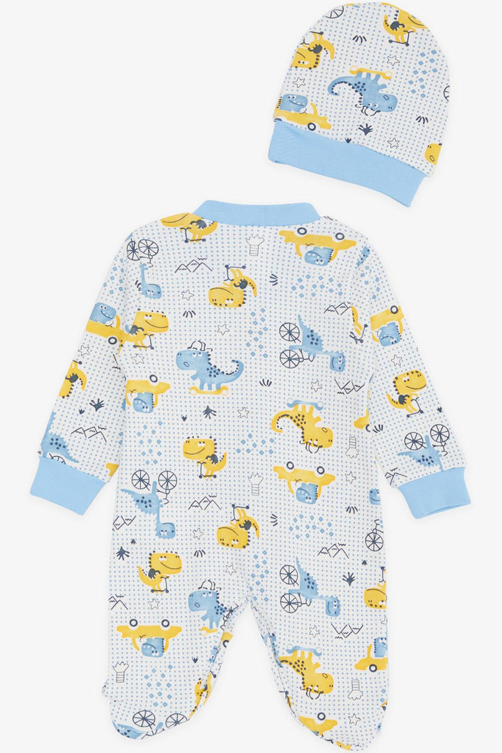 BRE Breeze Baby Boy Footed Romper Fun Dinosaur Patterned 0-3 Months-6 Months, White - Utica