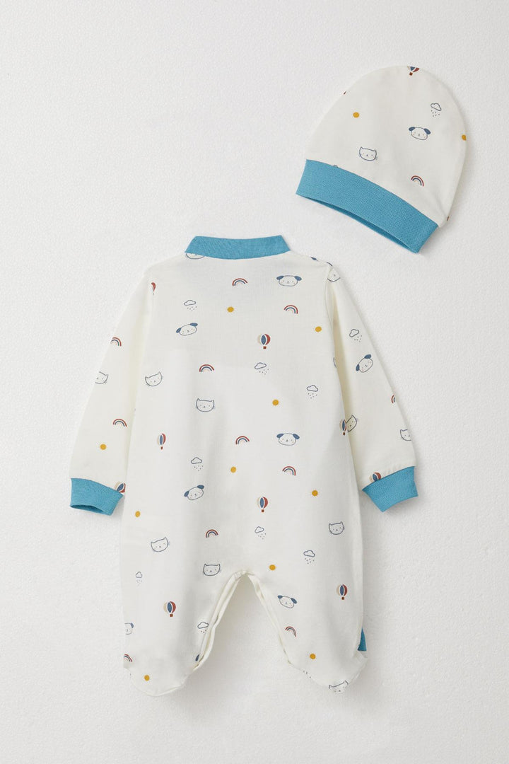 BRE Breeze Baby Boy Footed Romper Sky Themed Animal Patterned 0-6 Months, White - Waukegan