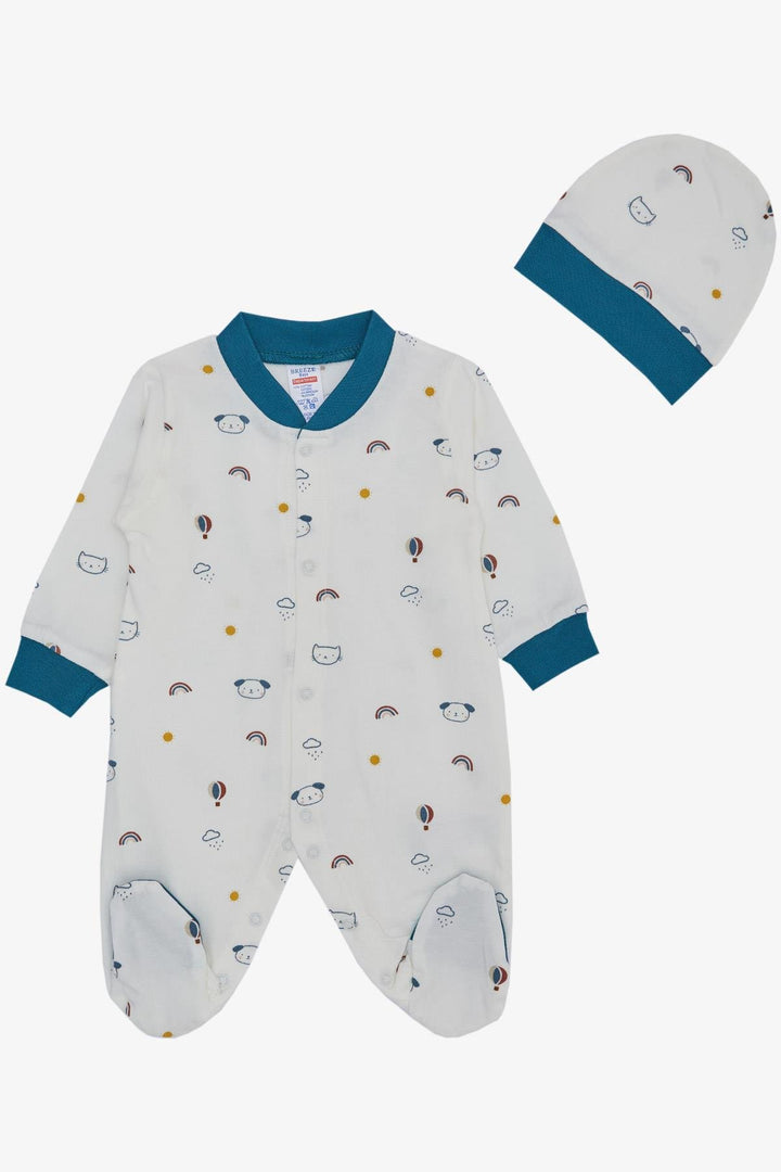 BRE Breeze Baby Boy Footed Romper Sky Themed Animal منقوشة 0-6 أشهر، إكرو - كوبورج