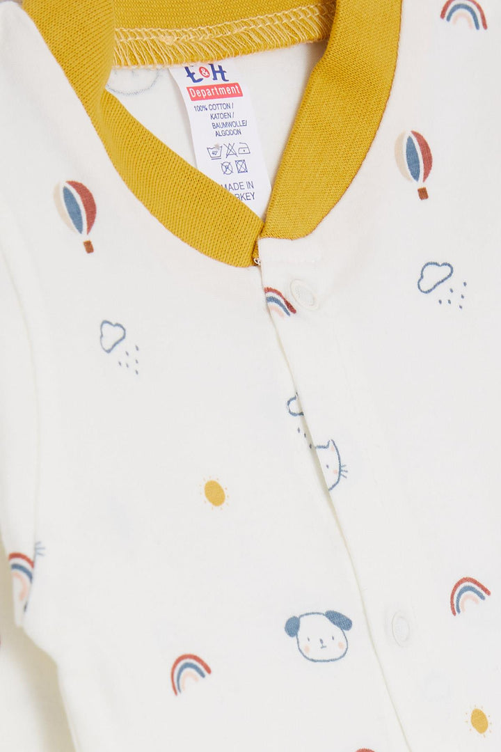 BRE Breeze Baby Boy Footed Romper Sky Themed Animal منقوشة 0-3 أشهر-6 أشهر، إكرو - Wels