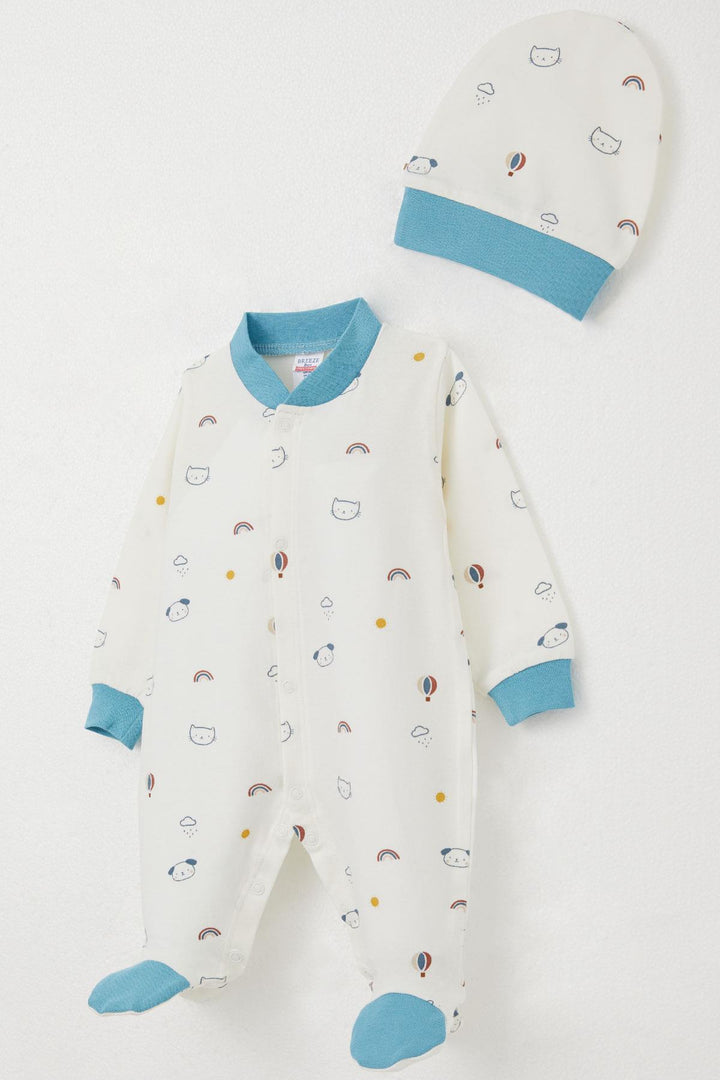 BRE Breeze Baby Boy Footed Romper Sky Themed Animal Patterned 0-6 Months, White - Waukegan