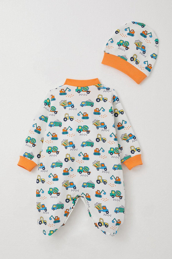 BRE Breeze Baby Boy Footed Romper with Construction Machines Pattern, 0-6 Months, White - New Plymouth