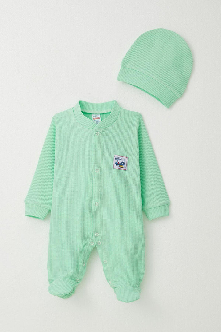 BRE Breeze Baby Boy Footed Romper with Construction Machine Print 0-6 Months, Pistachio Green - Fair Oaks