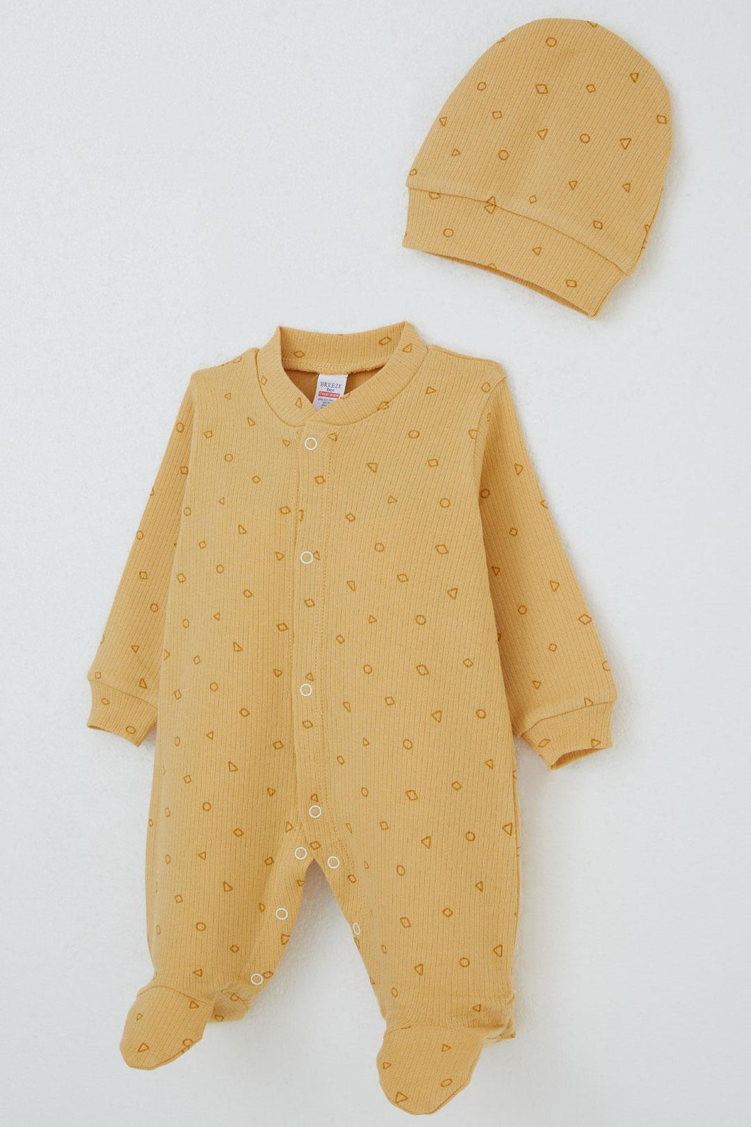 BRE Breeze Baby Boy Footed Romper Mini Geometric Shapes 0-6 Months, Mustard Yellow - Hyères