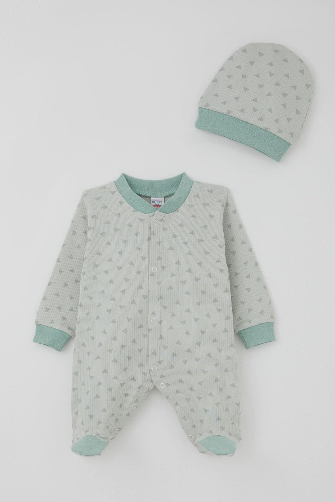 BRE Breeze Erkek Bebek Patikli Tulum Mini Üçgenler Desenli 0-6 Ay, Su Yeşili - Erkrath