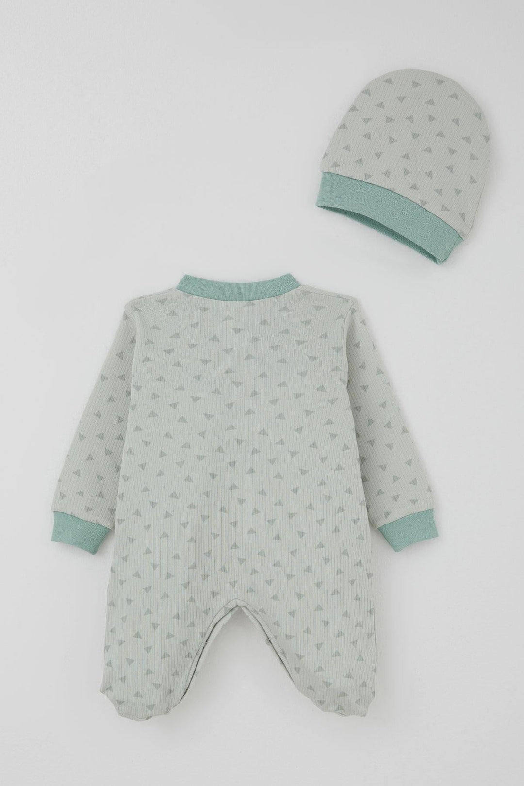BRE Breeze Erkek Bebek Patikli Tulum Mini Üçgenler Desenli 0-6 Ay, Su Yeşili - Erkrath