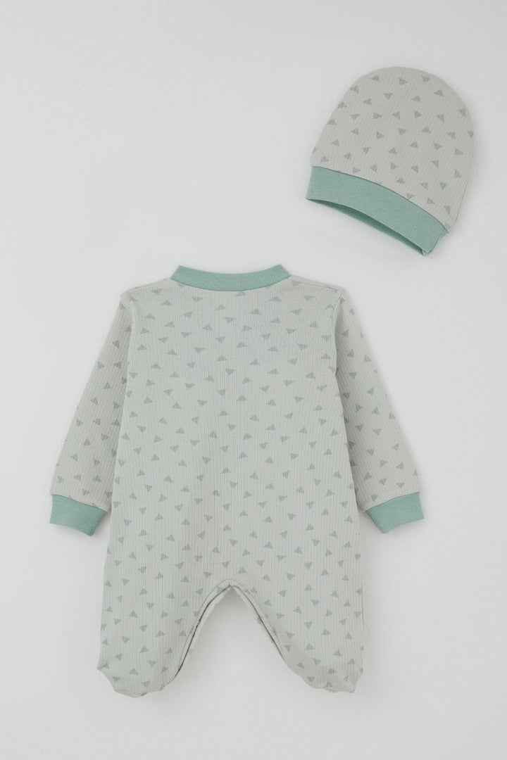 BRE Breeze Erkek Bebek Patikli Tulum Mini Üçgenler Desenli 0-6 Ay, Su Yeşili - Erkrath