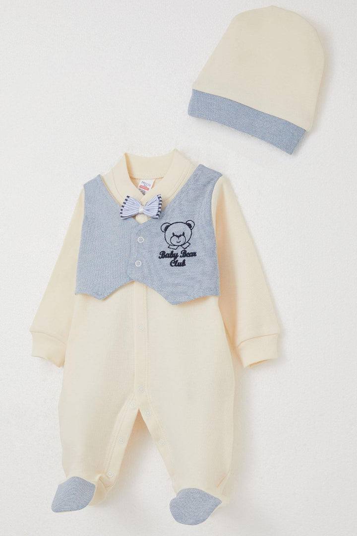 BRE Breeze Baby Boy Footed Romper with Fixed Bow Tie Vest 0-6 Months, Cream - Venray