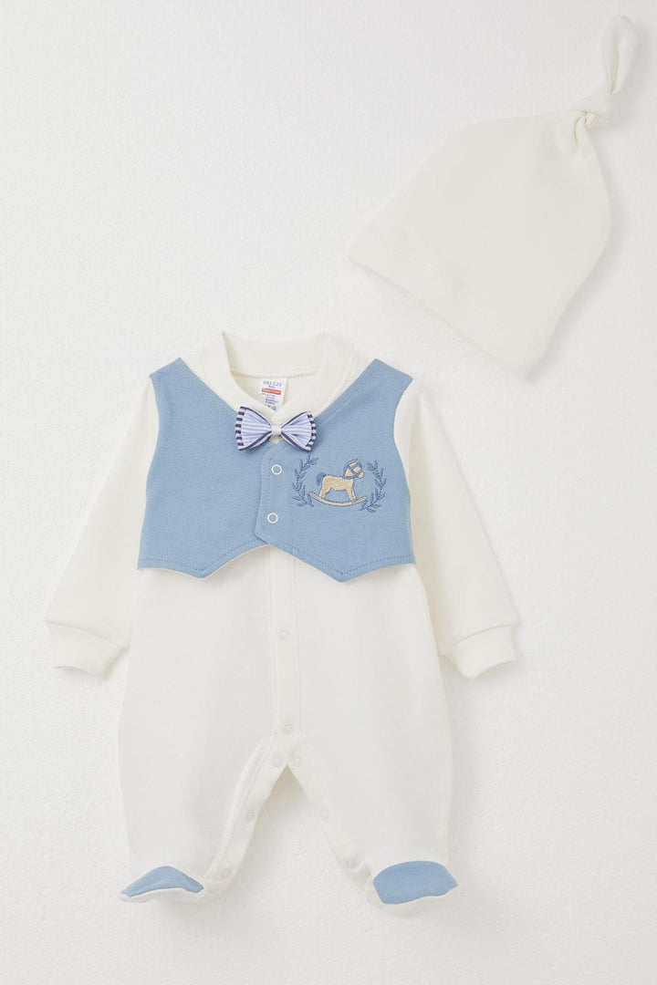 BRE Breeze Baby Boy Footed Romper with Fixed Bow Tie Vest, 0-6 Months, Ecru - Memmingen