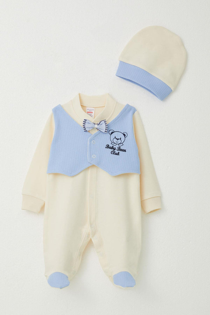 BRE Breeze Baby Boy Footed Romper with Fixed Bow Tie Vest 0-6 Months, Cream - Fort Myers