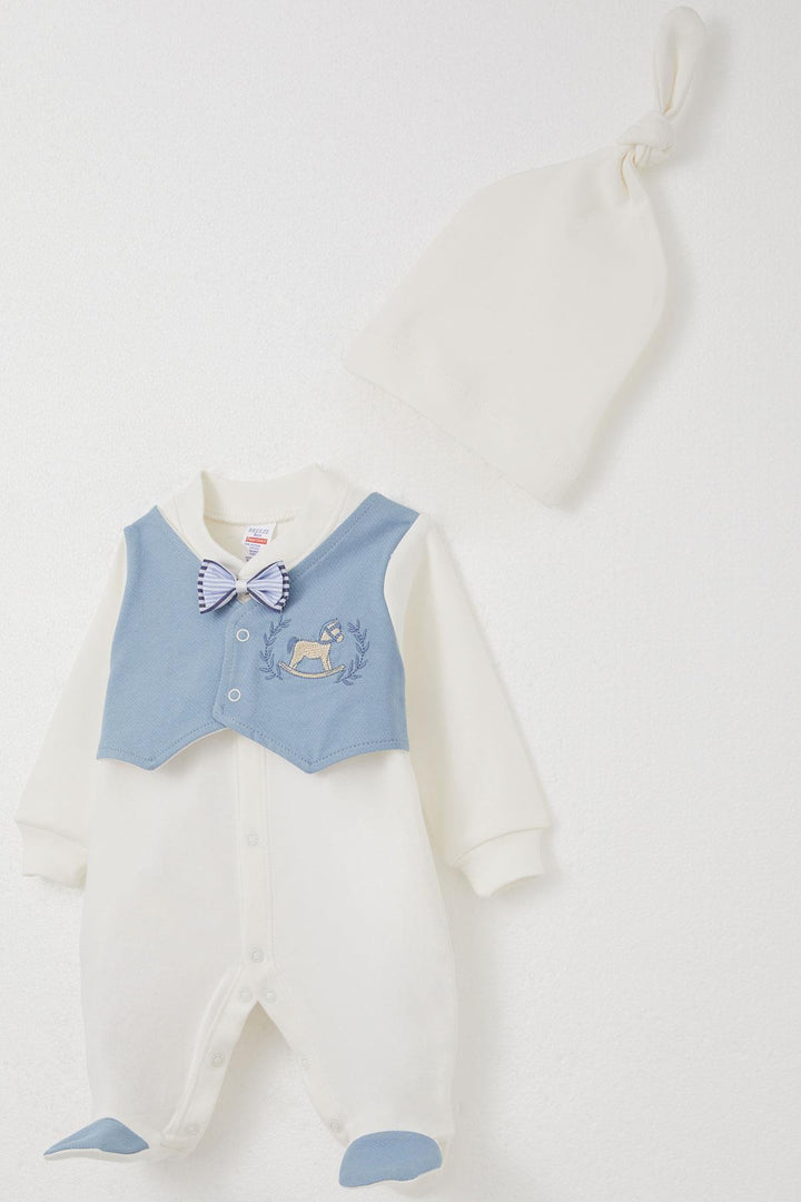 BRE Breeze Baby Boy Footed Romper with Fixed Bow Tie Vest, 0-6 Months, Ecru - Memmingen