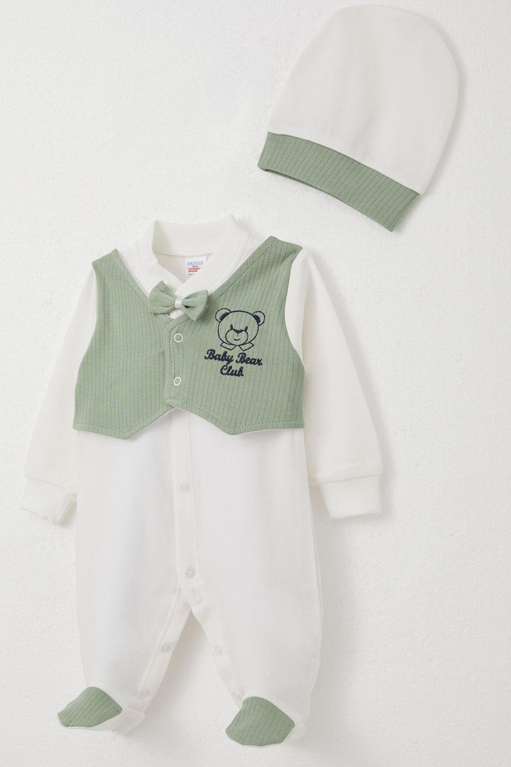 BRE Breeze Baby Boy Footed Romper with Fixed Bow Tie Vest, 0-6 Months, Ecru - Essex