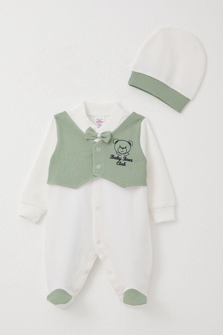 BRE Breeze Baby Boy Footed Romper with Fixed Bow Tie Vest, 0-6 Months, Ecru - Essex