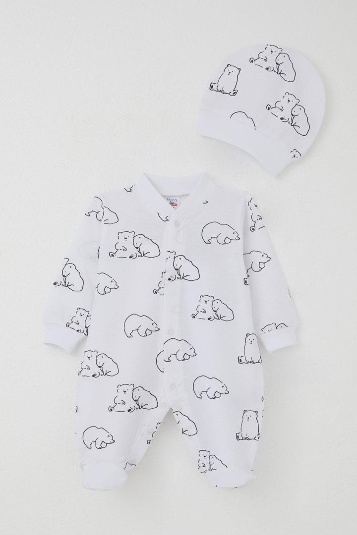 BRE Breeze Baby Boy Footed Romper with Cute Polar Bear Pattern 0-6 Months, White - Fayetteville