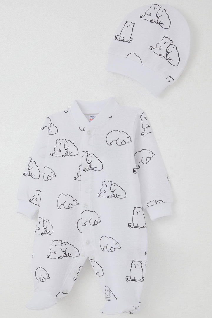 BRE Breeze Baby Boy Footed Romper with Cute Polar Bear Pattern 0-6 Months, White - Fayetteville