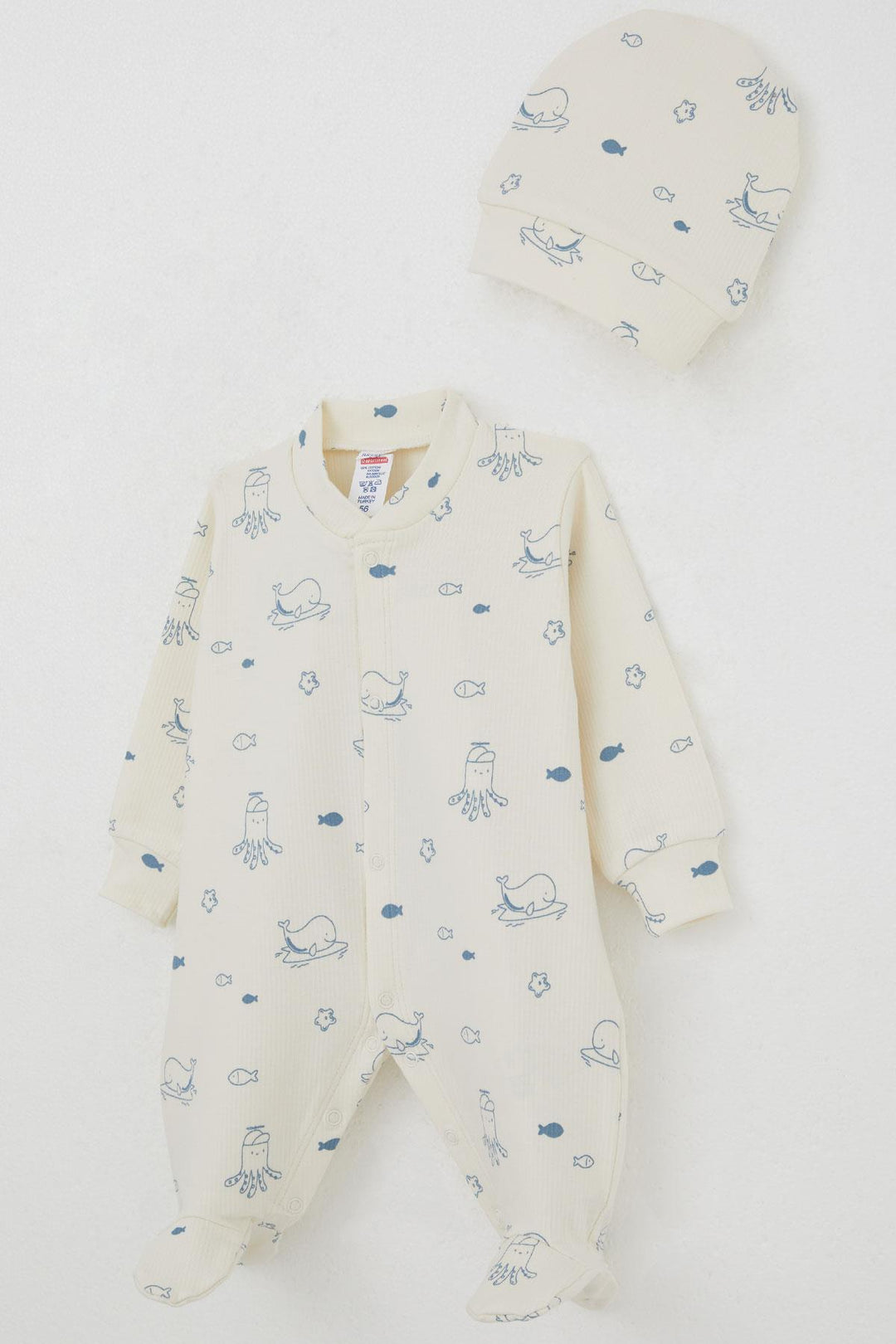 BRE Breeze Baby Boy Romper with Socks Cute Sea Animals Patterned 0-6 Months, Cream - La Chaux-de-Fonds