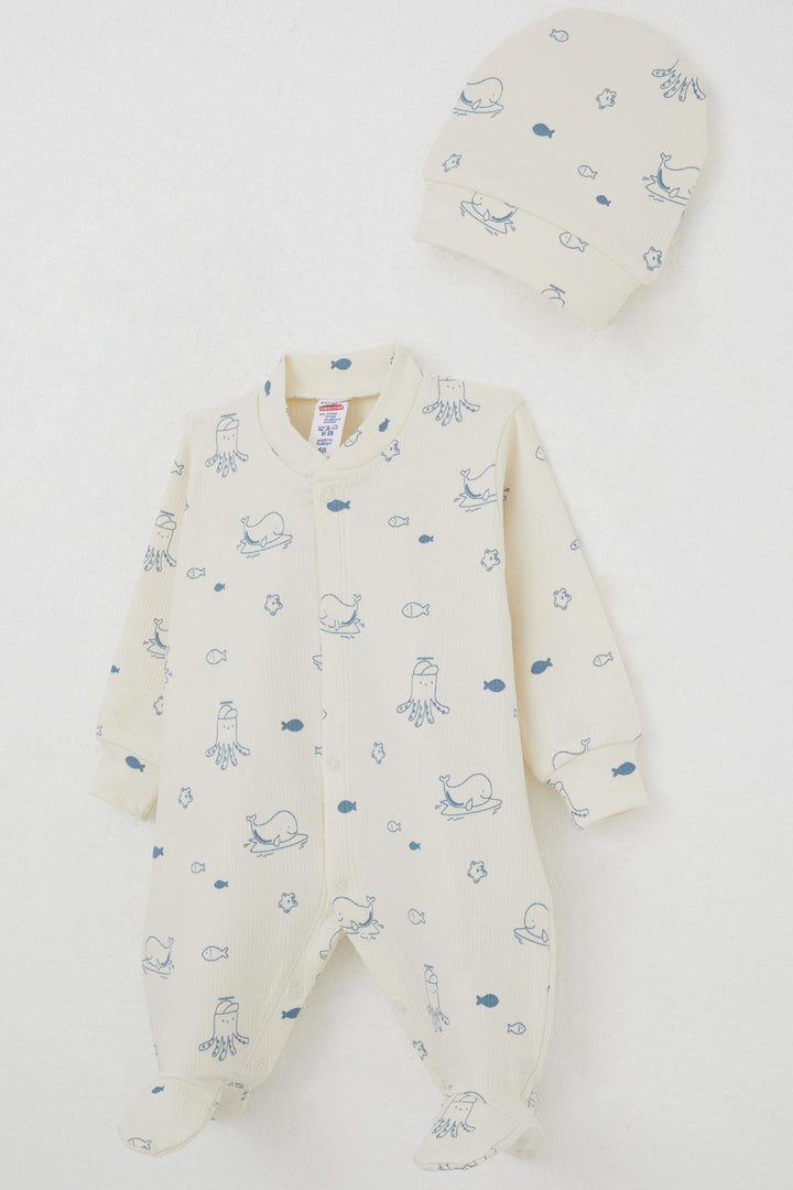 BRE Breeze Baby Boy Romper with Socks Cute Sea Animals Patterned 0-6 Months, Cream - La Chaux-de-Fonds