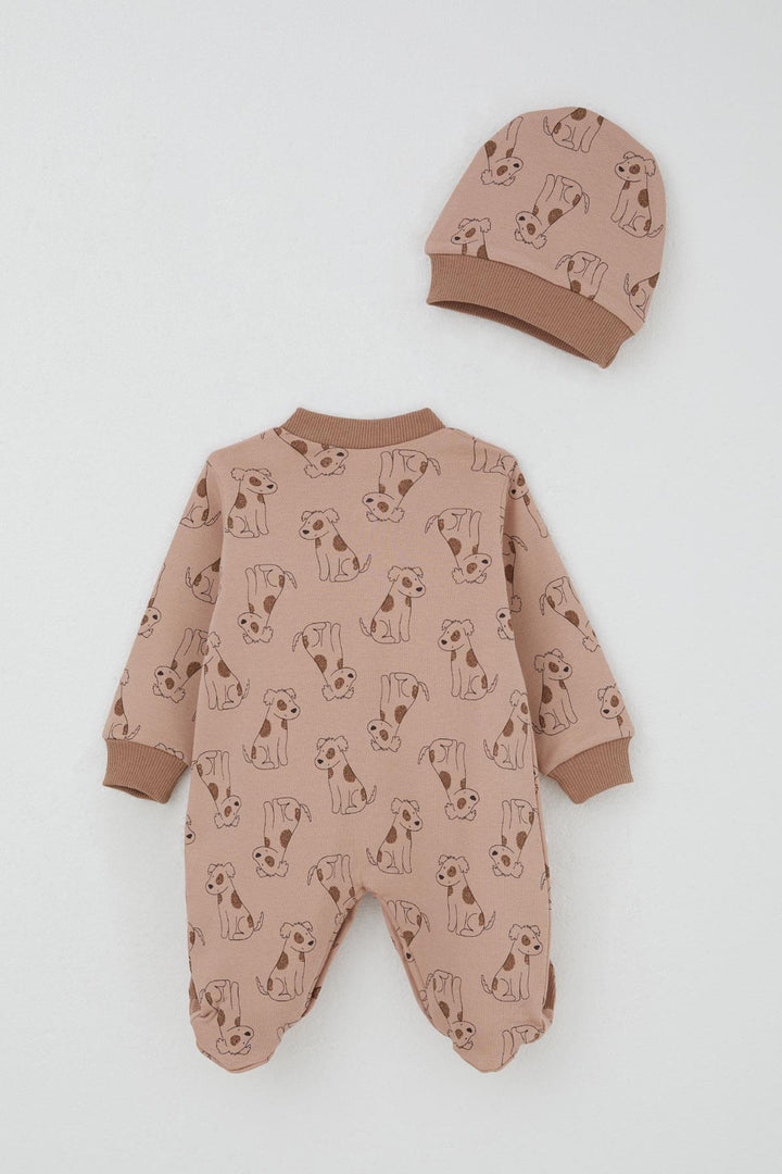 BRE Breeze Baby Boy Footed Romper with Cute Puppy Pattern 0-6 Months, Light Brown - Salinas