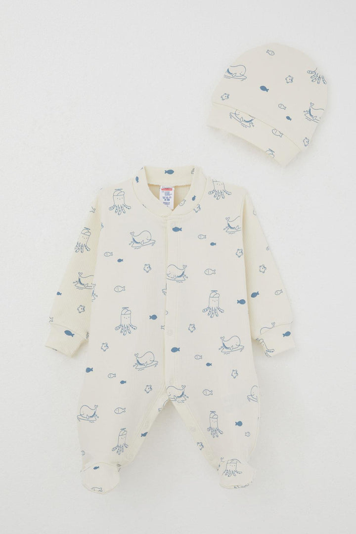 BRE Breeze Baby Boy Romper with Socks Cute Sea Animals Patterned 0-6 Months, Cream - La Chaux-de-Fonds