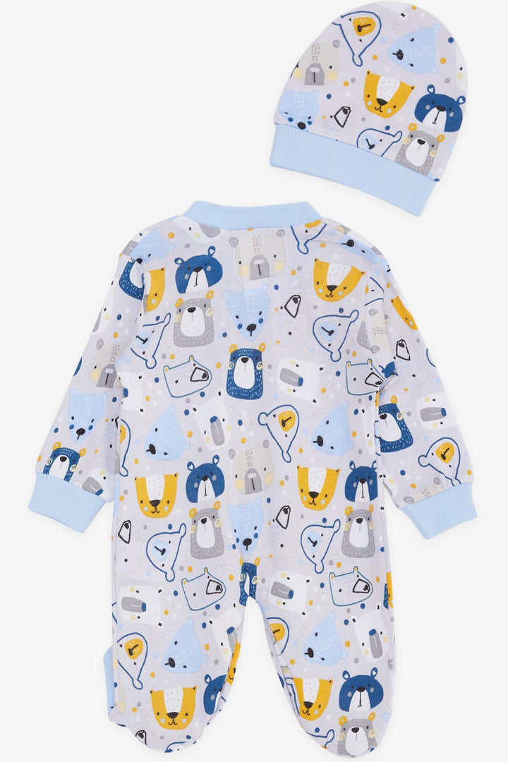 BRE Breeze Baby Boy Footed Romper لطيف الدب منقوشة 0-3 أشهر-6 أشهر، أزرق ثلجي - مارلبورو