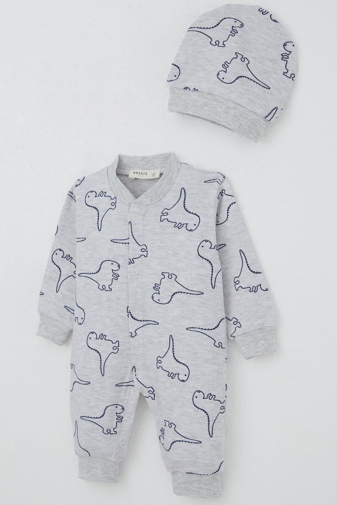 BRE Breeze Baby Boy Footed Romper Cute Dinosaur Patterned 0-6 Months, Light Grey Melange - Hannover