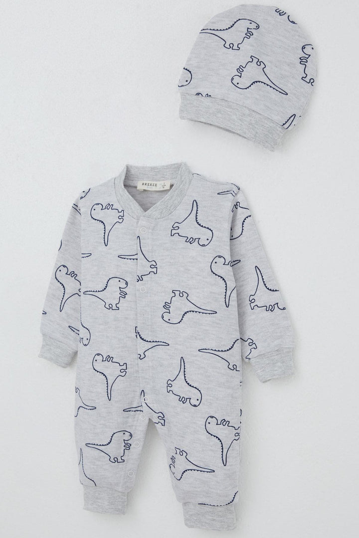 BRE Breeze Baby Boy Footed Romper Cute Dinosaur Patterned 0-6 Months, Light Grey Melange - Hannover