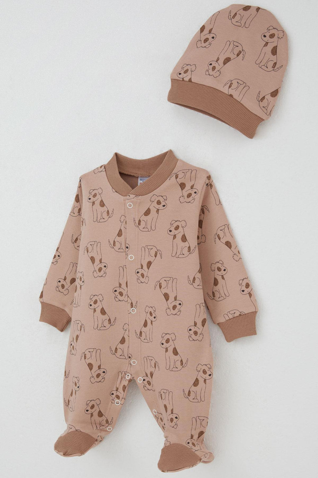 BRE Breeze Baby Boy Footed Romper with Cute Puppy Pattern 0-6 Months, Light Brown - Salinas