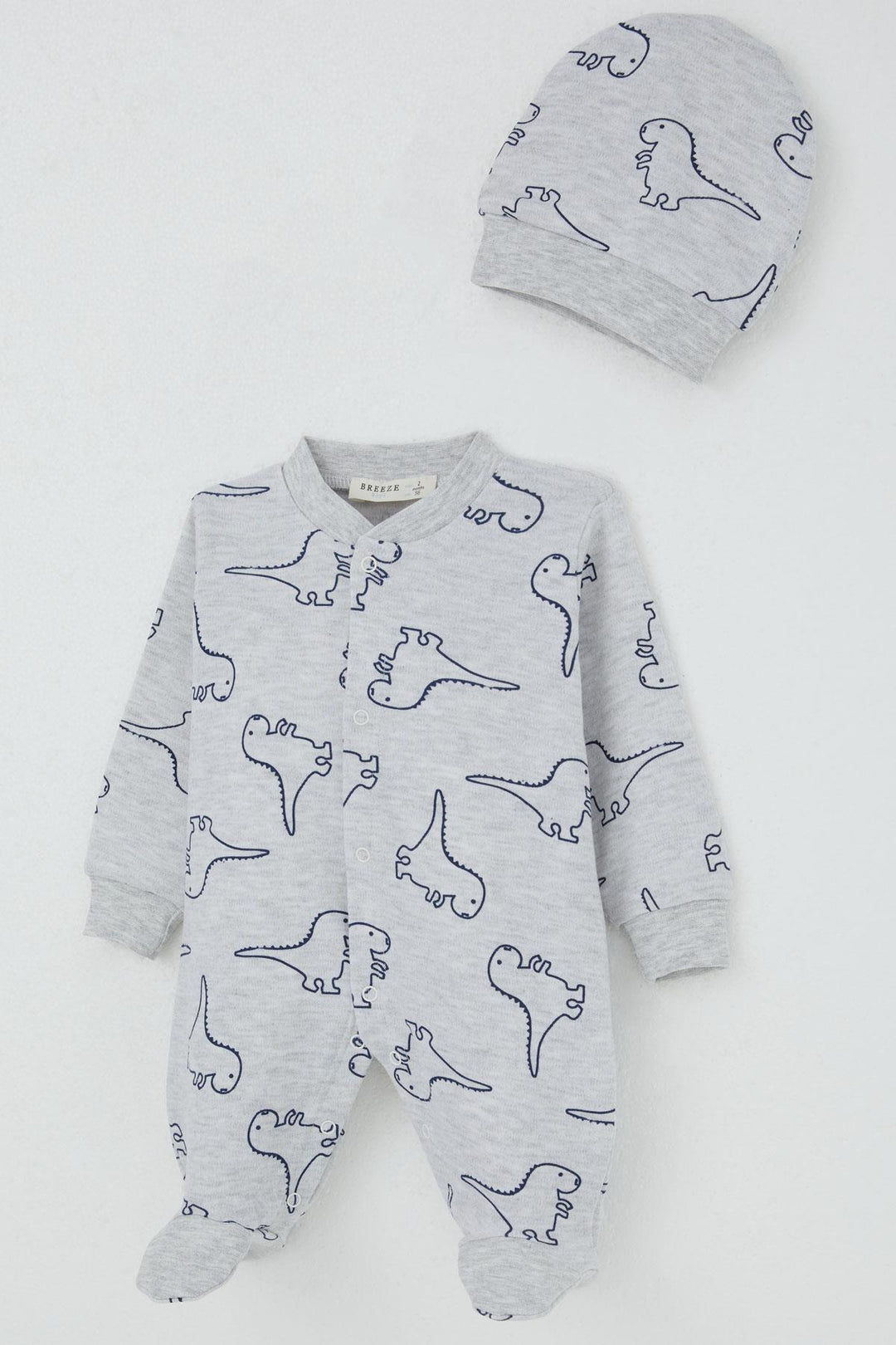 BRE Breeze Baby Boy Footed Romper Cute Dinosaur Patterned 0-6 Months, Light Grey Melange - Hürth