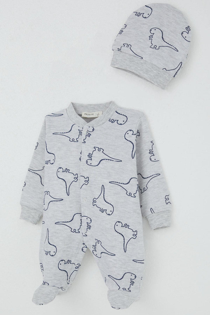 BRE Breeze Baby Boy Footed Romper Cute Dinosaur Patterned 0-6 Months, Light Grey Melange - Hürth