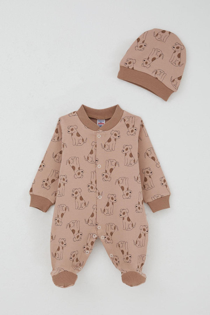 BRE Breeze Baby Boy Footed Romper with Cute Puppy Pattern 0-6 Months, Light Brown - Salinas