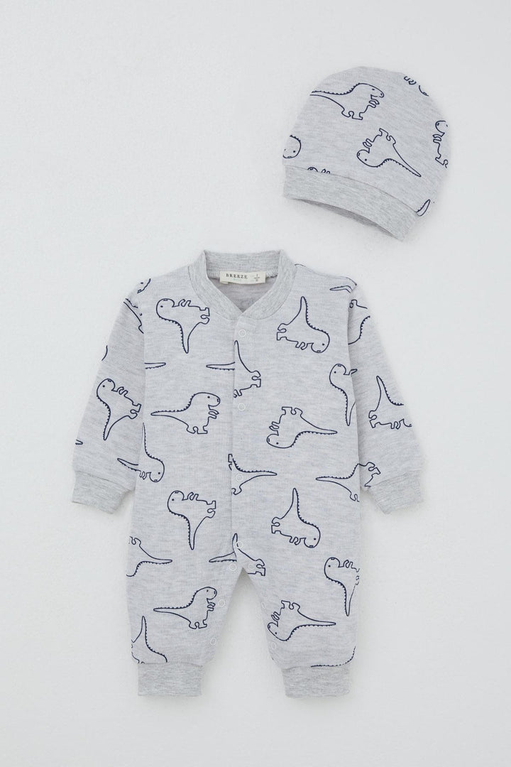 BRE Breeze Baby Boy Footed Romper Cute Dinosaur Patterned 0-6 Months, Light Grey Melange - Hannover