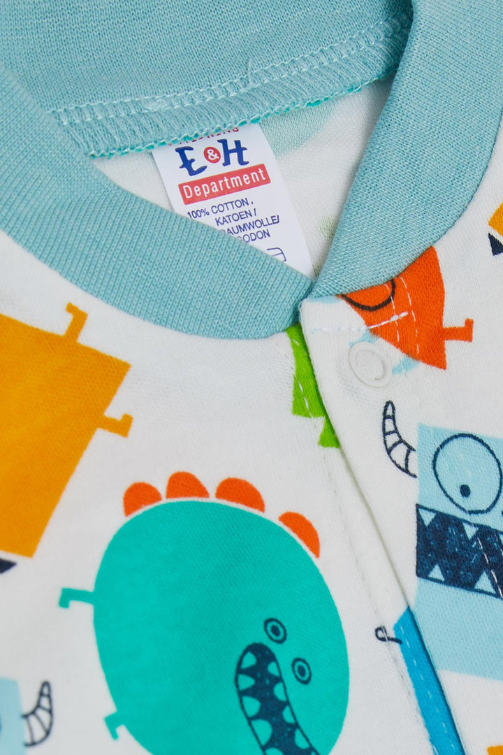 BRE Breeze Baby Boy Footed Romper أشكال هندسية لطيفة منقوشة 0-6 أشهر، أبيض - Alpharetta