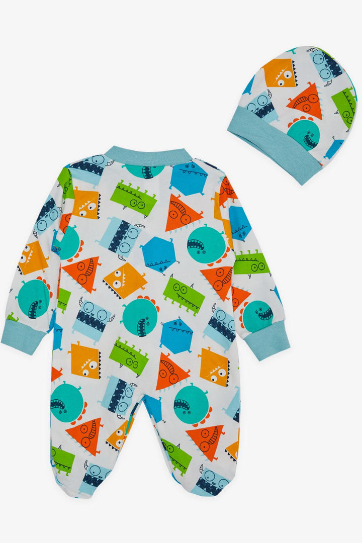 BRE Breeze Baby Boy Footed Romper أشكال هندسية لطيفة منقوشة 0-6 أشهر، أبيض - Alpharetta
