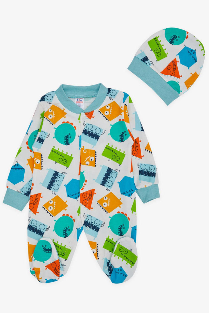 BRE Breeze Baby Boy Footed Romper أشكال هندسية لطيفة منقوشة 0-6 أشهر، أبيض - Alpharetta