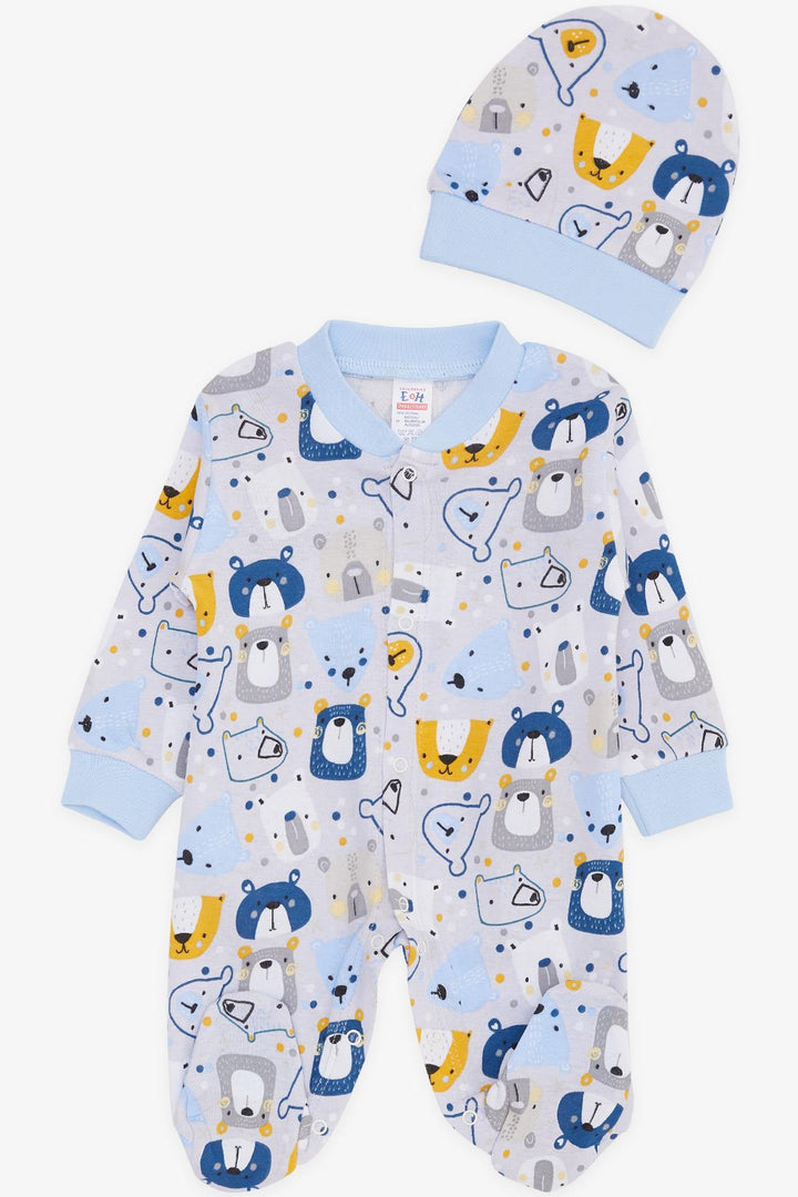 BRE Breeze Baby Boy Footed Romper لطيف الدب منقوشة 0-3 أشهر-6 أشهر، أزرق ثلجي - مارلبورو