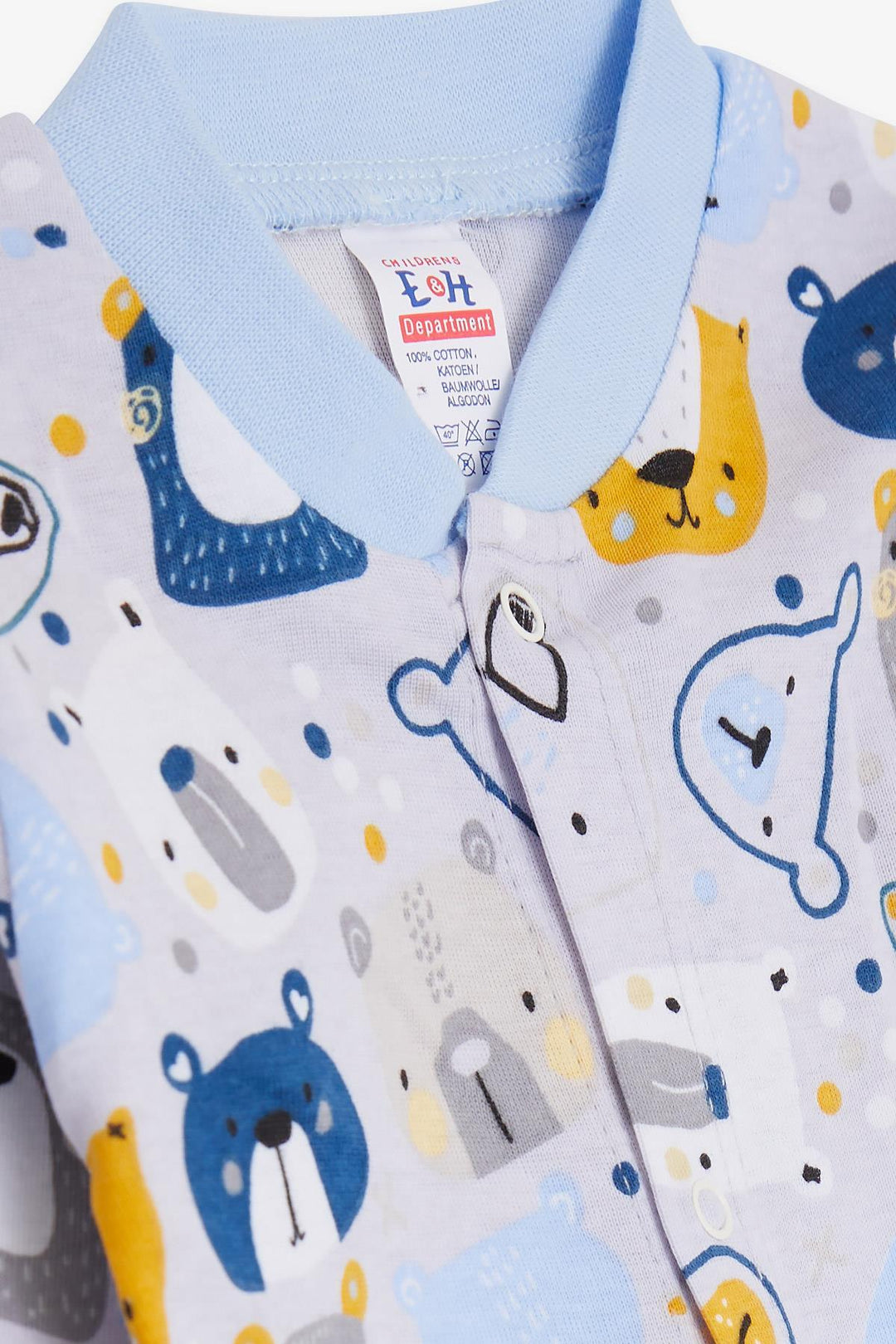 BRE Breeze Baby Boy Footed Romper لطيف الدب منقوشة 0-3 أشهر-6 أشهر، أزرق ثلجي - مارلبورو
