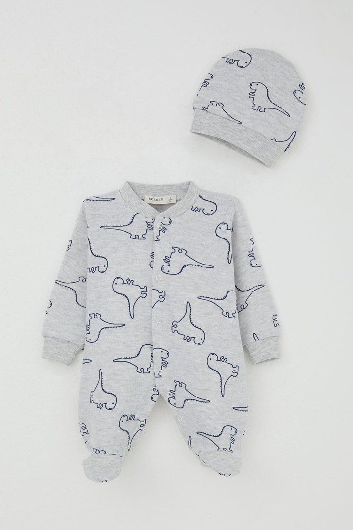 BRE Breeze Baby Boy Footed Romper Cute Dinosaur Patterned 0-6 Months, Light Grey Melange - Hürth