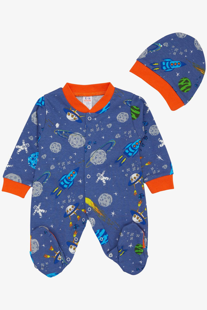 BRE Breeze Baby Boy Footed Romper Space Themed منقوشة 0-6 أشهر، أزرق داكن - Houghton le Spring