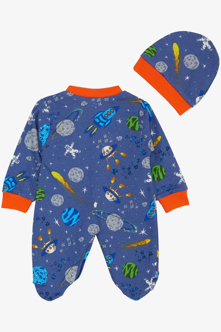 BRE Breeze Baby Boy Footed Romper Space Themed منقوشة 0-6 أشهر، أزرق داكن - Houghton le Spring